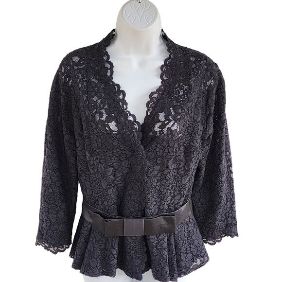 Terri Jon Tops - Teri Jon Black Lace Dark Elegance Blouse Plus Size 14 Whimsy Goth Mob Wife